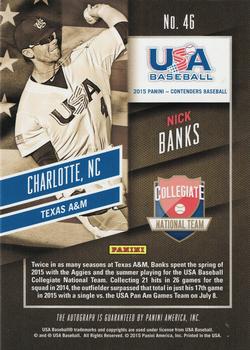 2015 Panini Contenders - USA Baseball Ticket Autographs Blue Foil #46 Nick Banks Back