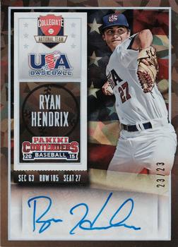 2015 Panini Contenders - USA Baseball Ticket Autographs Cracked Ice #62 Ryan Hendrix Front