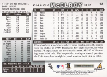 1998 Score #12 Chuck McElroy Back