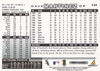 1998 Score #134 Dave Martinez Back