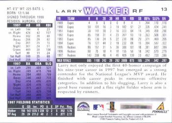 1998 Score #13 Larry Walker Back