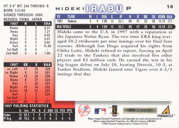 1998 Score #14 Hideki Irabu Back