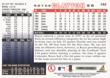 1998 Score #152 Royce Clayton Back
