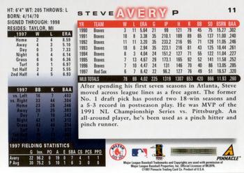 1998 Score #11 Steve Avery Back