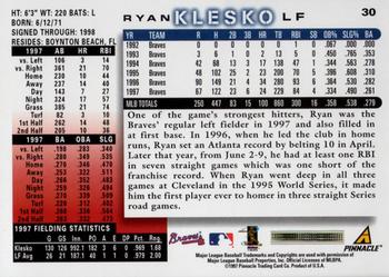 1998 Score #30 Ryan Klesko Back