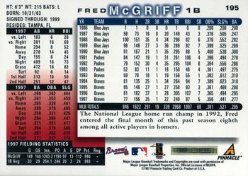 1998 Score #195 Fred McGriff Back