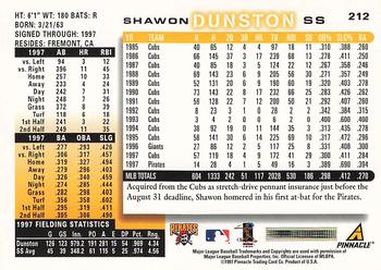 1998 Score #212 Shawon Dunston Back
