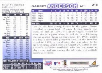 1998 Score #218 Garret Anderson Back