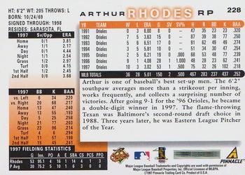 1998 Score #228 Arthur Rhodes Back