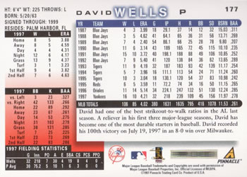 1998 Score #177 David Wells Back