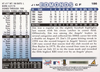 1998 Score #186 Jim Edmonds Back