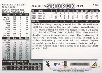 1998 Score #189 Chris Snopek Back