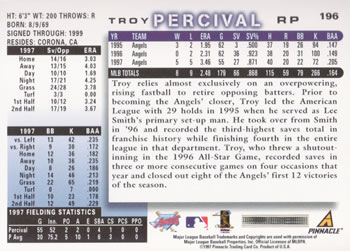 1998 Score #196 Troy Percival Back