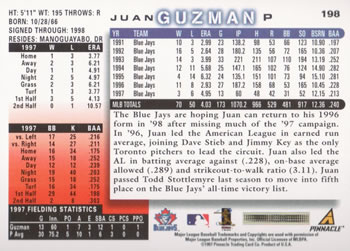 1998 Score #198 Juan Guzman Back