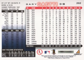 1998 Score #202 Gary Gaetti Back