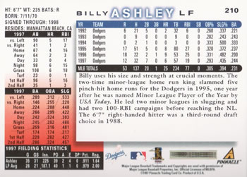 1998 Score #210 Billy Ashley Back