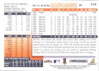 1998 Score #219 Wilson Alvarez Back