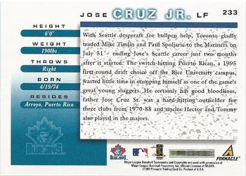 1998 Score #233 Jose Cruz Jr. Back