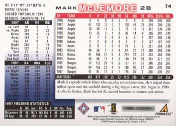 1998 Score #74 Mark McLemore Back
