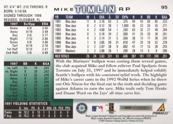 1998 Score #95 Mike Timlin Back