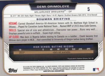 2015 Bowman Draft - Chrome #5 Demi Orimoloye Back