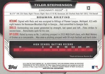 2015 Bowman Draft - Chrome #13 Tyler Stephenson Back