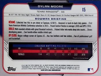 2015 Bowman Draft - Chrome #15 Dylan Moore Back