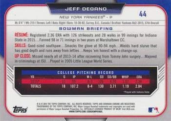 2015 Bowman Draft - Chrome #44 Jeff Degano Back