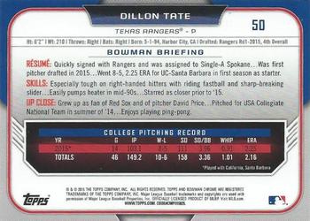 2015 Bowman Draft - Chrome #50 Dillon Tate Back