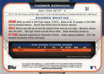 2015 Bowman Draft - Chrome #51 Thomas Szapucki Back