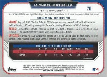2015 Bowman Draft - Chrome #70 Michael Matuella Back