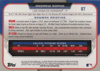 2015 Bowman Draft - Chrome #87 Andrew Sopko Back