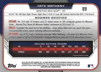 2015 Bowman Draft - Chrome #89 Tate Matheny Back