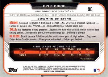 2015 Bowman Draft - Chrome #90 Kyle Crick Back