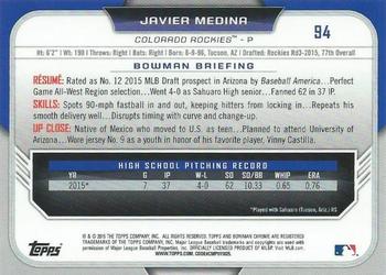 2015 Bowman Draft - Chrome #94 Javier Medina Back
