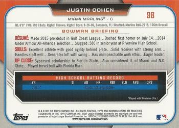 2015 Bowman Draft - Chrome #98 Justin Cohen Back