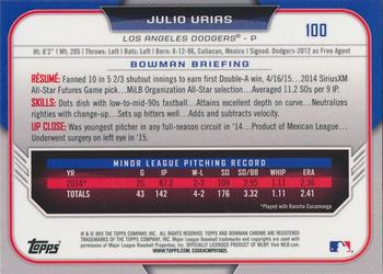 2015 Bowman Draft - Chrome #100 Julio Urias Back