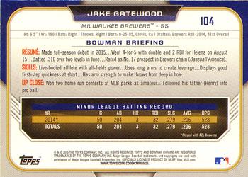 2015 Bowman Draft - Chrome #104 Jake Gatewood Back