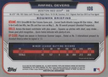 2015 Bowman Draft - Chrome #106 Rafael Devers Back