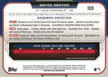 2015 Bowman Draft - Chrome #109 Bryce Denton Back