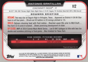 2015 Bowman Draft - Chrome #112 Antonio Santillan Back