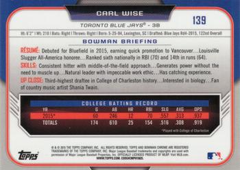 2015 Bowman Draft - Chrome #139 Carl Wise Back