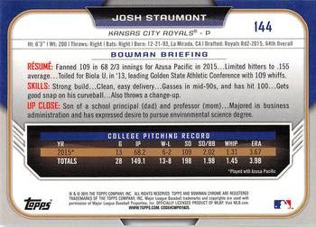 2015 Bowman Draft - Chrome #144 Josh Staumont Back