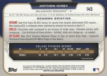 2015 Bowman Draft - Chrome #145 Nathan Kirby Back