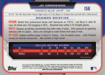 2015 Bowman Draft - Chrome #156 JC Cardenas Back