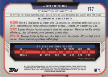 2015 Bowman Draft - Chrome #177 Jon Harris Back