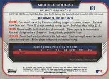 2015 Bowman Draft - Chrome #181 Michael Soroka Back