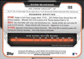 2015 Bowman Draft - Chrome #188 Ryan McKenna Back