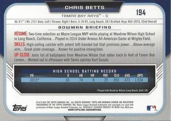 2015 Bowman Draft - Chrome #194 Chris Betts Back