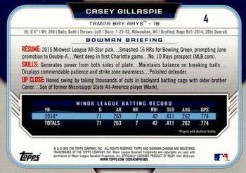 2015 Bowman Draft - Chrome Refractors #4 Casey Gillaspie Back